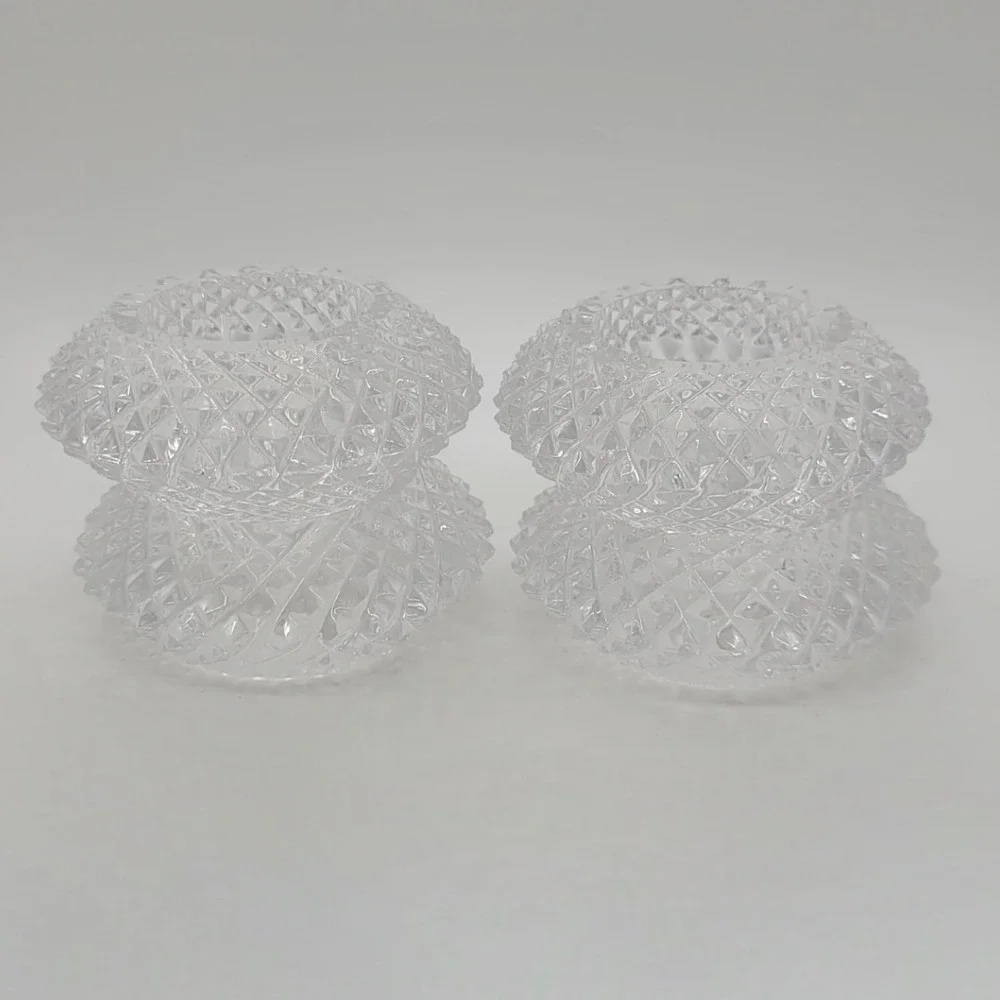 Vintage Cut Crystal Napkin Rings Set of 4 Diamond Quilted Glass Table Decor